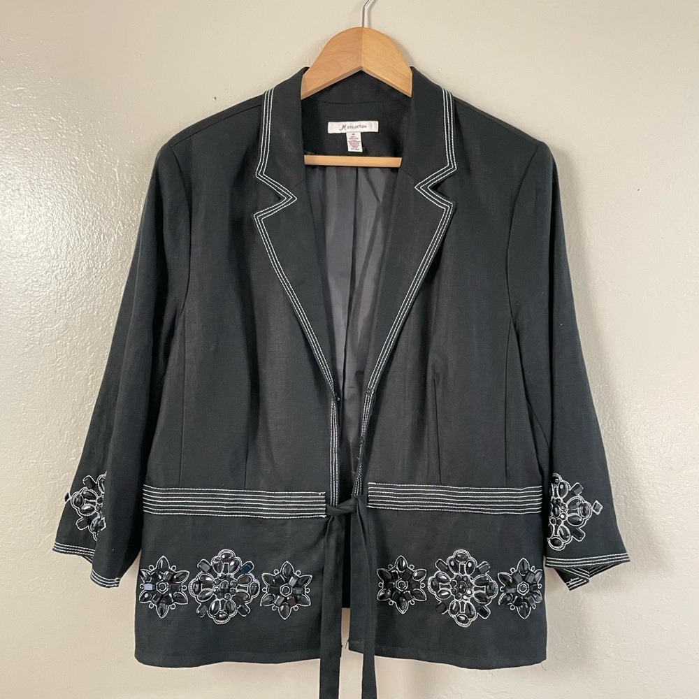 JM Collection black Embroidered Beaded 3/4 sleeves Blazer Jacket